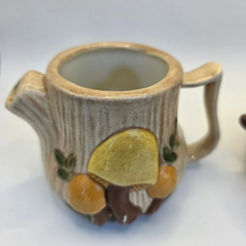 Vintage Arnel's Mushroom Ceramic Creamer and Sugar Bowl Set 1970s Retro Decor